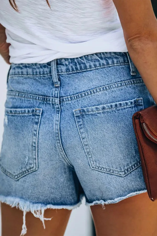 Washed Cut Out Denim Shorts