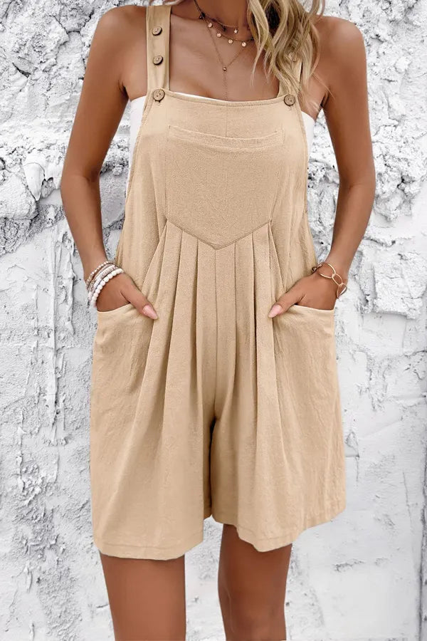 Solid Front Pocket Short Overalls