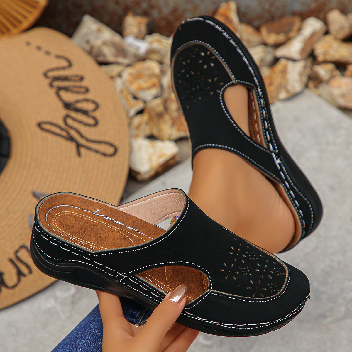 Women's Breathable Cutout Comfort Mules – Lightweight Slip-On Walking Clogs