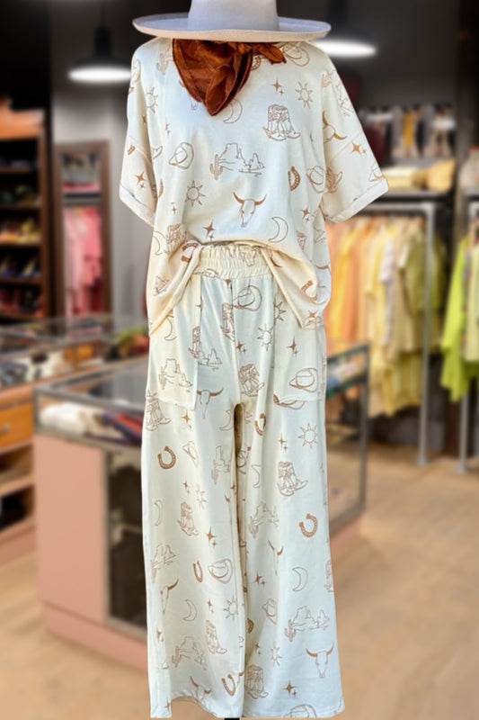 Western Print 2PCS Pants Set