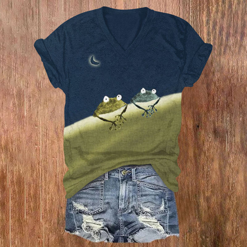 (Limited offer)Simple Frog Color Block Print T-shirt