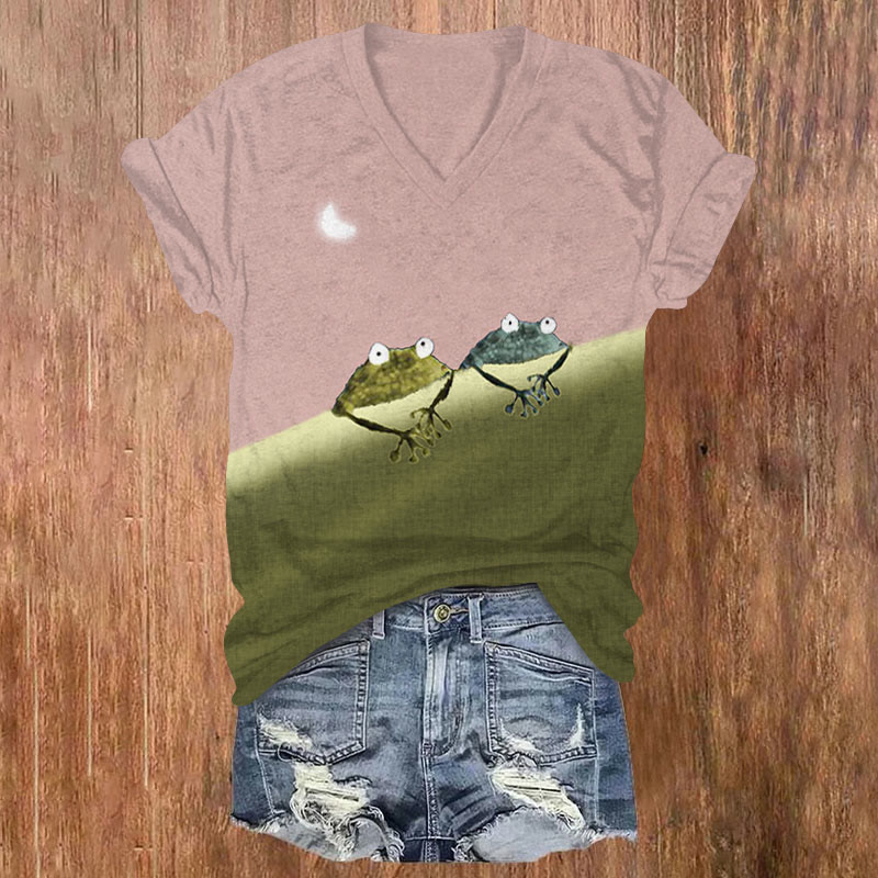 (Limited offer)Simple Frog Color Block Print T-shirt
