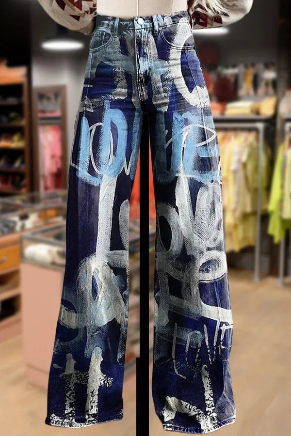 Chic Love Print Wide Leg Pants