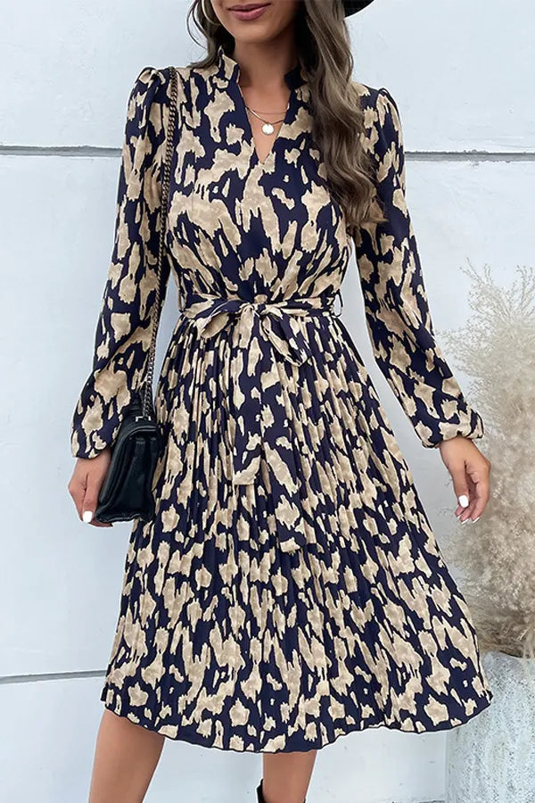 Colorful Abstract Print V-Neck Midi Dress