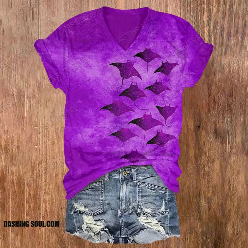 Vintage Manta Ray Art Print V-neck T-shirt