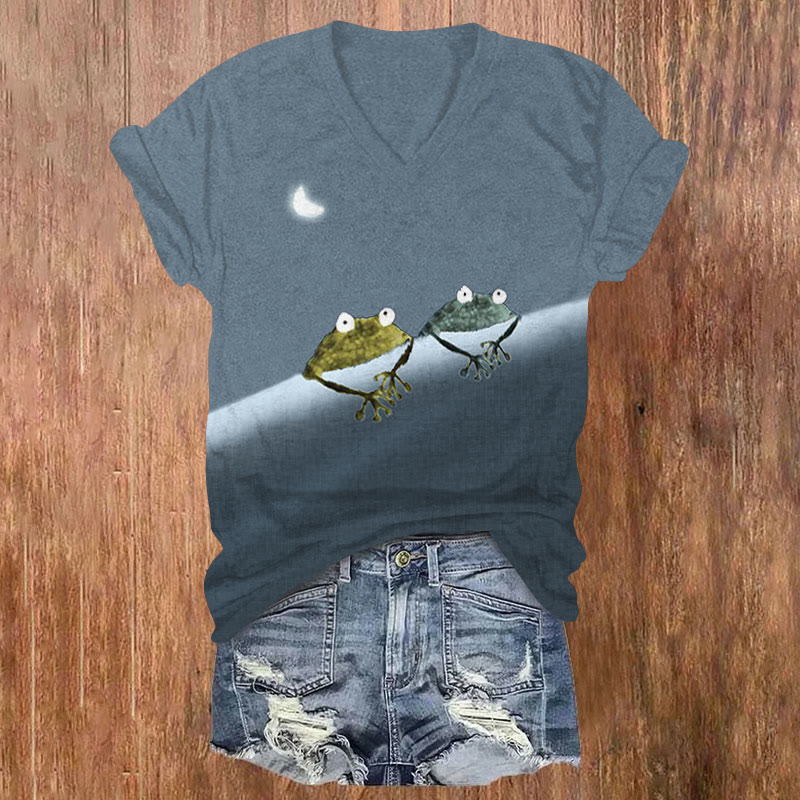 (Limited offer)Simple Frog Color Block Print T-shirt