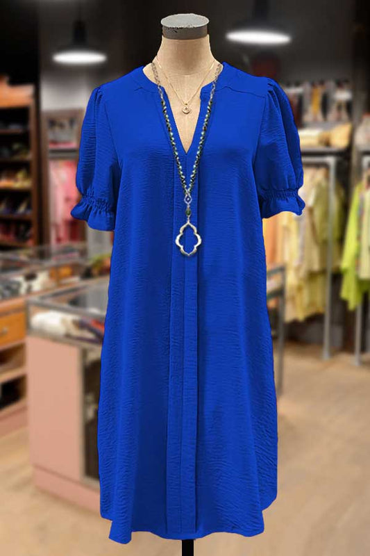 CasuaL Ruffle Puff Sleeve V-Neck Midi Dress