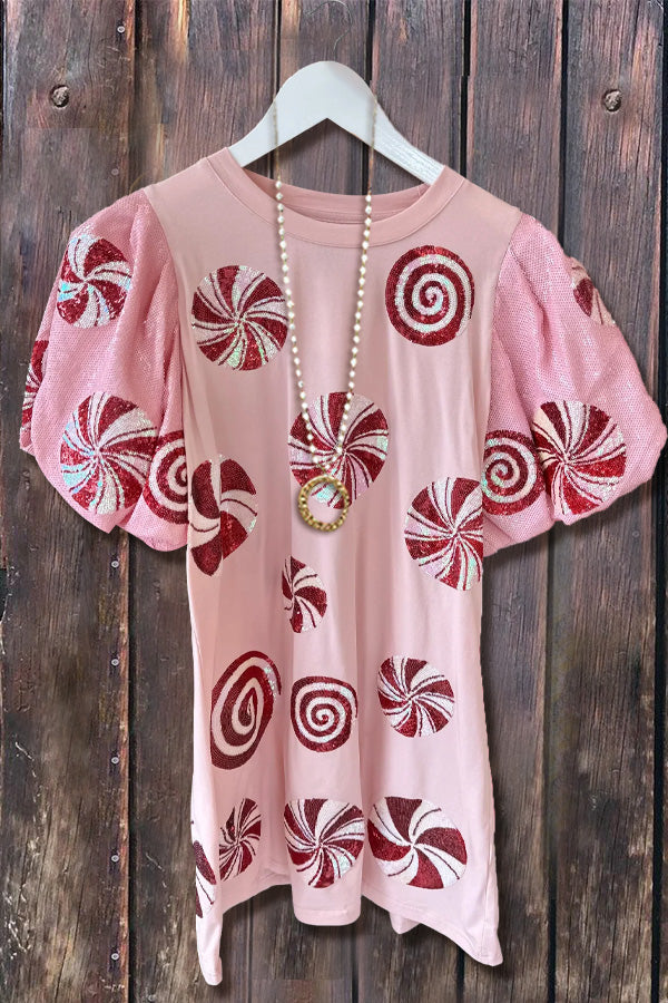Cute Print Bubble Sleeve Mini Dress